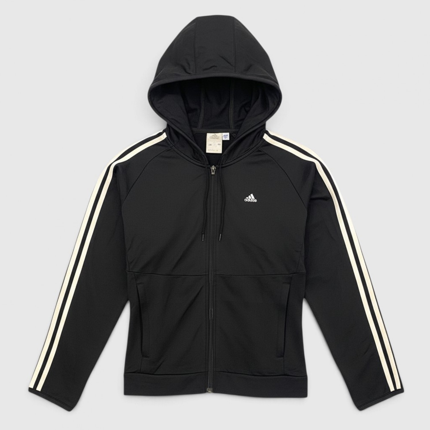 Adidas Essentials 3-Stripes Full-Zip Hoodie Black & Off-White / Pre Owned